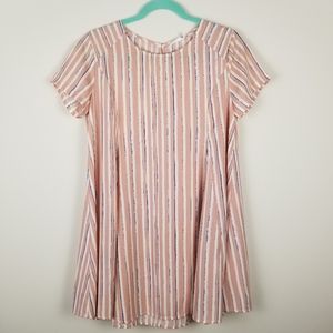 Lush Striped Shirt Dress (Blue/Pink/White) -S